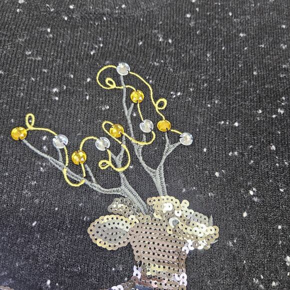 Karen Scott Womens XL Christmas Sweater Black Sequin Reindeer Holiday Party Fun - Picture 8 of 16